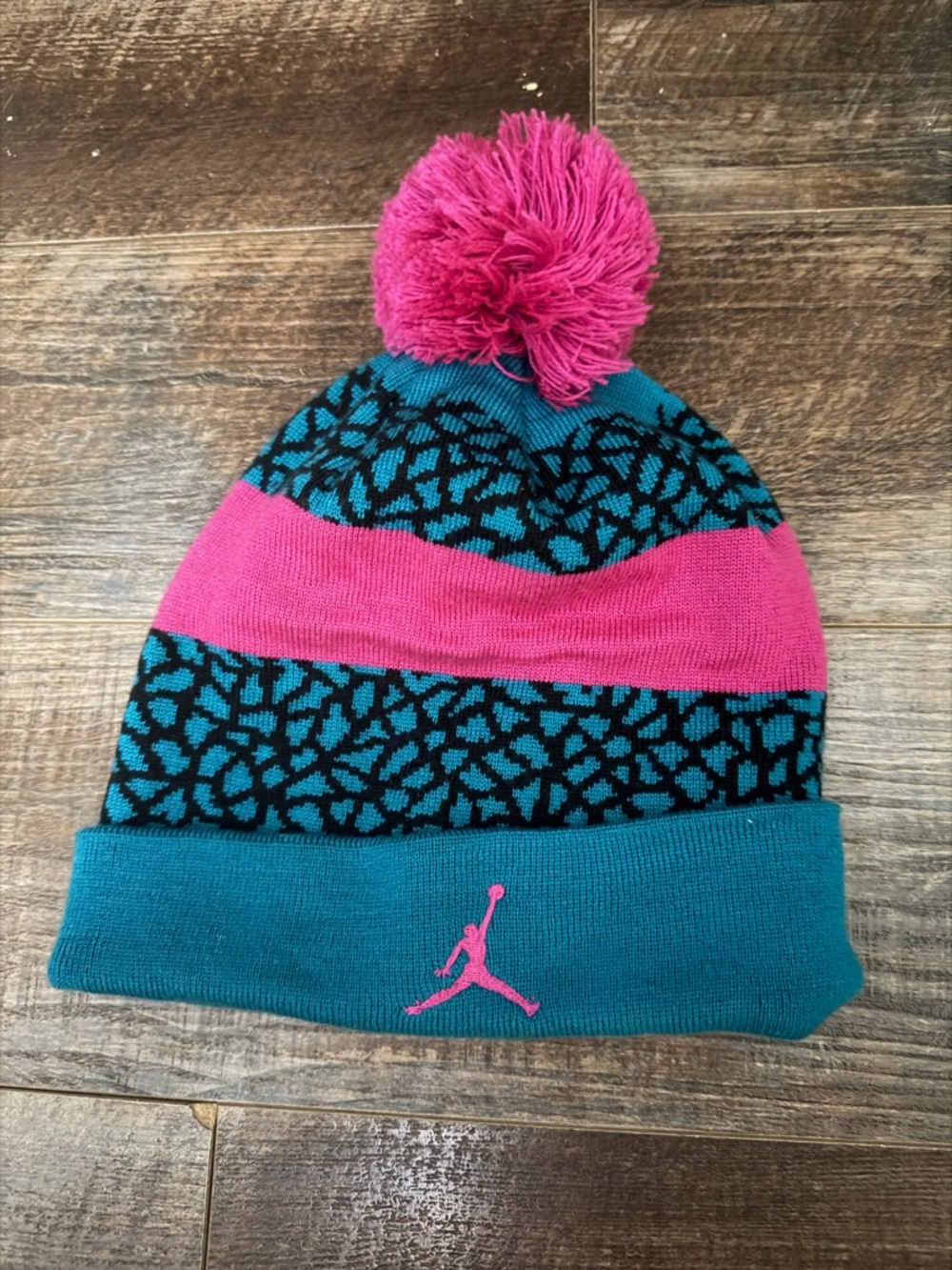 Jordan Teal and Pink Pom Knit Beanie